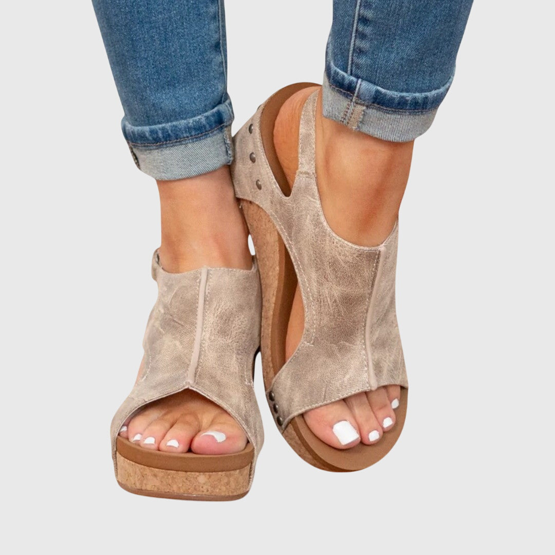 Suede Orthopedic Wedge Sandals – Cork Platform