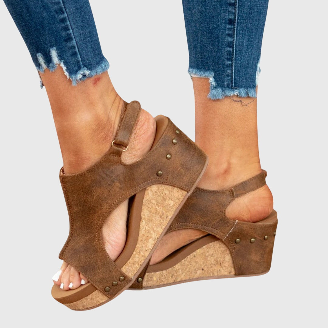 Suede Orthopedic Wedge Sandals – Cork Platform