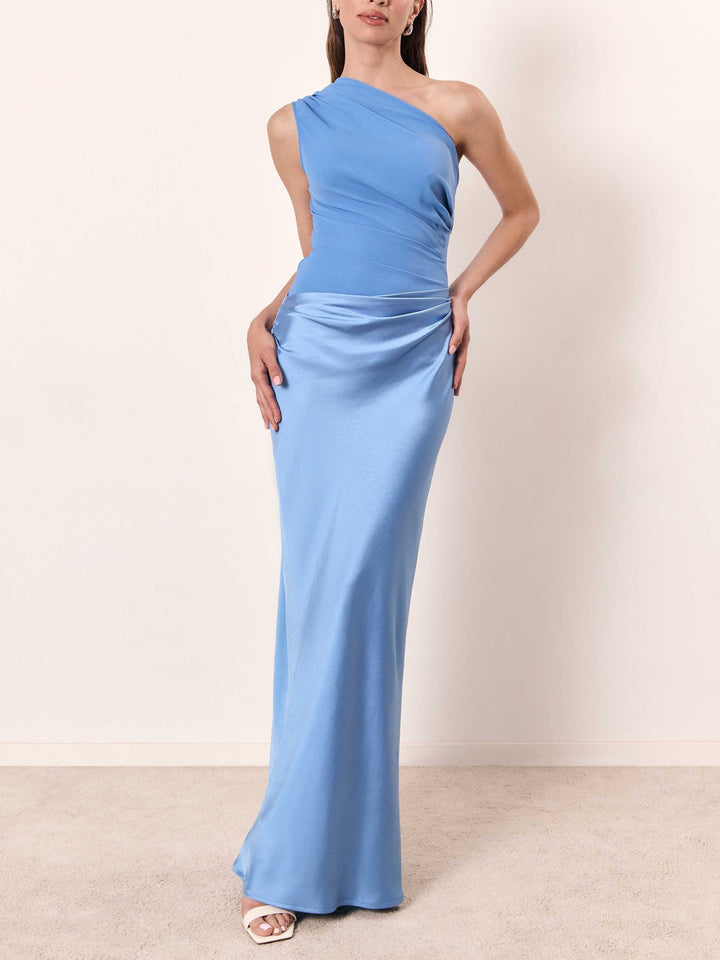 Selena | Elegant One Shoulder Neck Pleated Party Maxi Dress