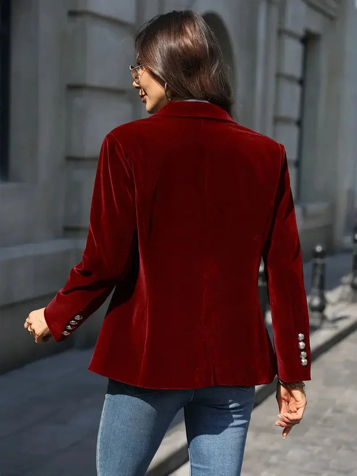 Holly - Women's fitted velvet blazer with modern decorative buttons