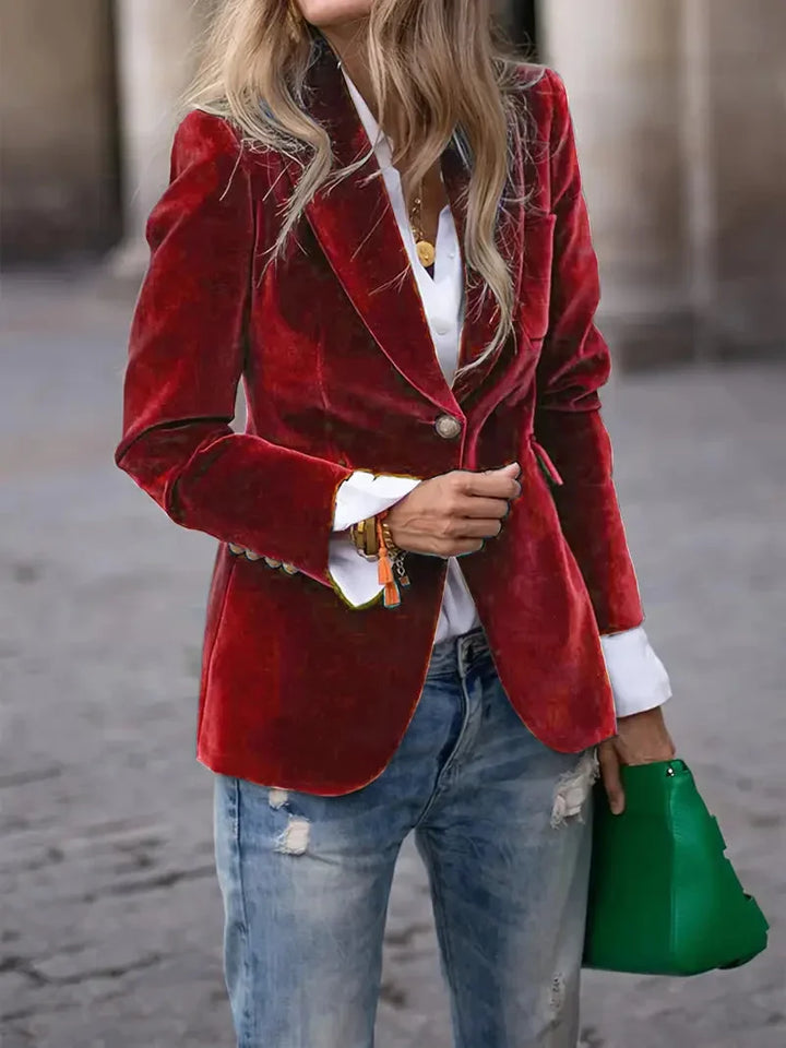 Holly - Women's fitted velvet blazer with modern decorative buttons