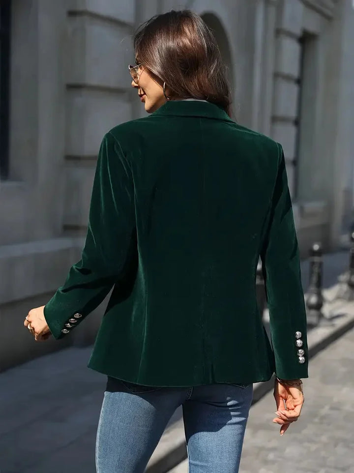 Holly - Women's fitted velvet blazer with modern decorative buttons