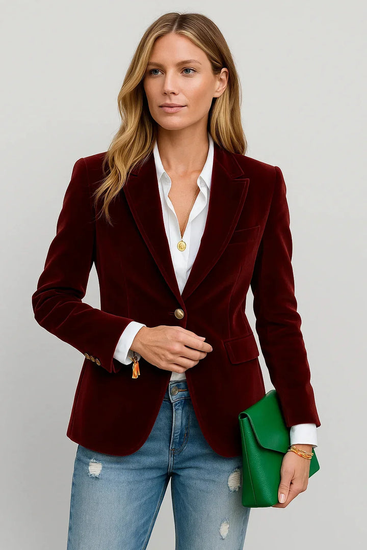Jasmine - Women's fitted velvet blazer with one-button closure