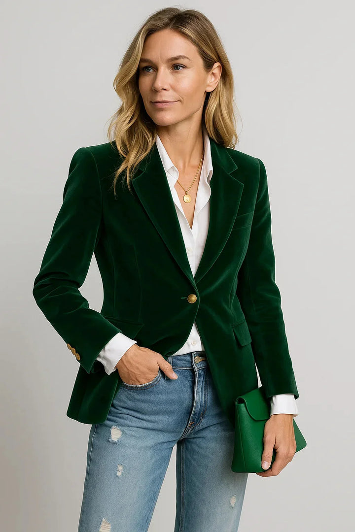 Jasmine - Women's fitted velvet blazer with one-button closure