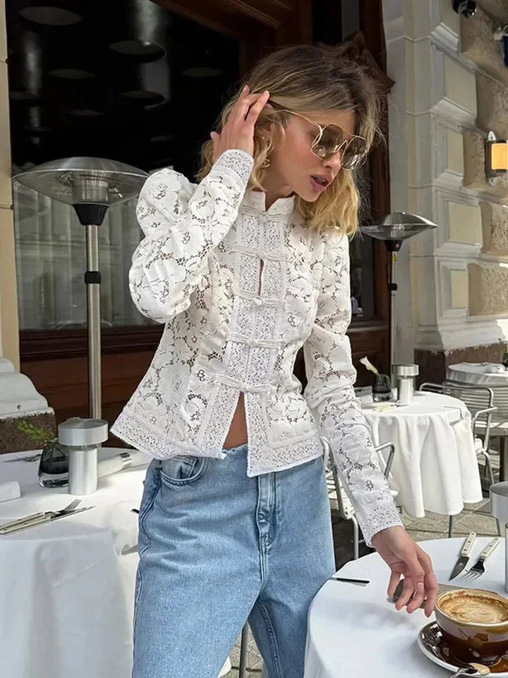 Serena - Women's lace blouse with high neck and long sleeves