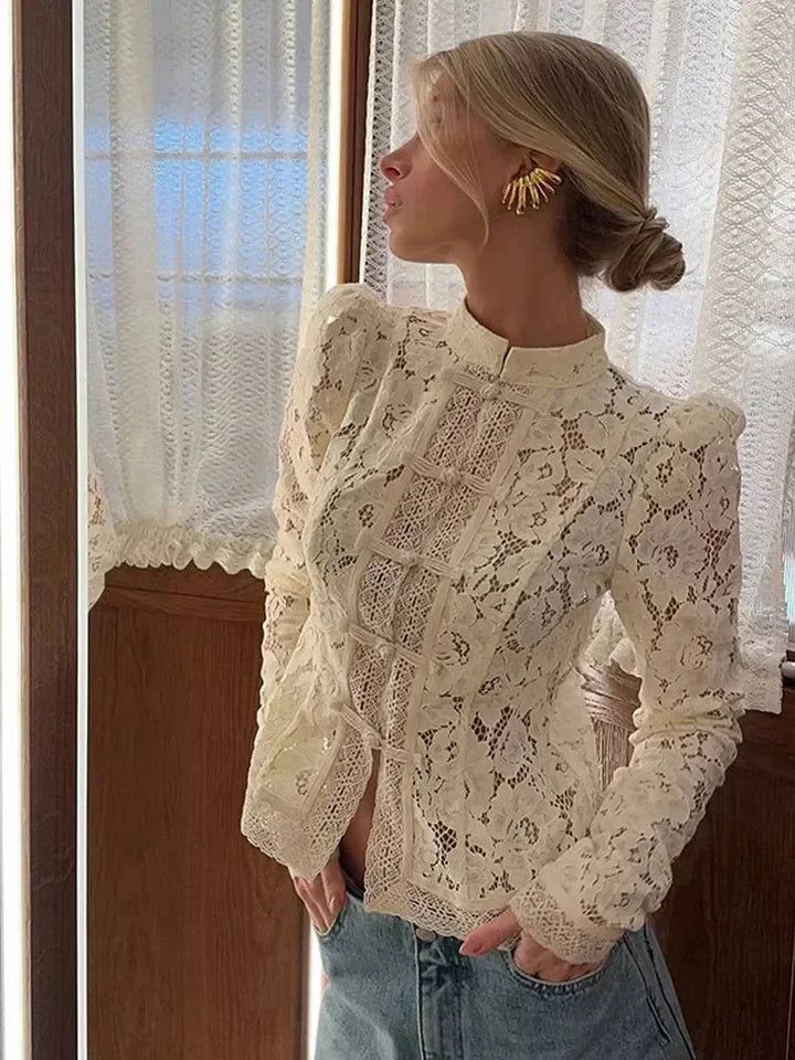 Serena - Women's lace blouse with high neck and long sleeves
