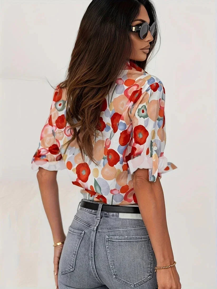 Eliza - Women's colorful floral print long-sleeved blouse