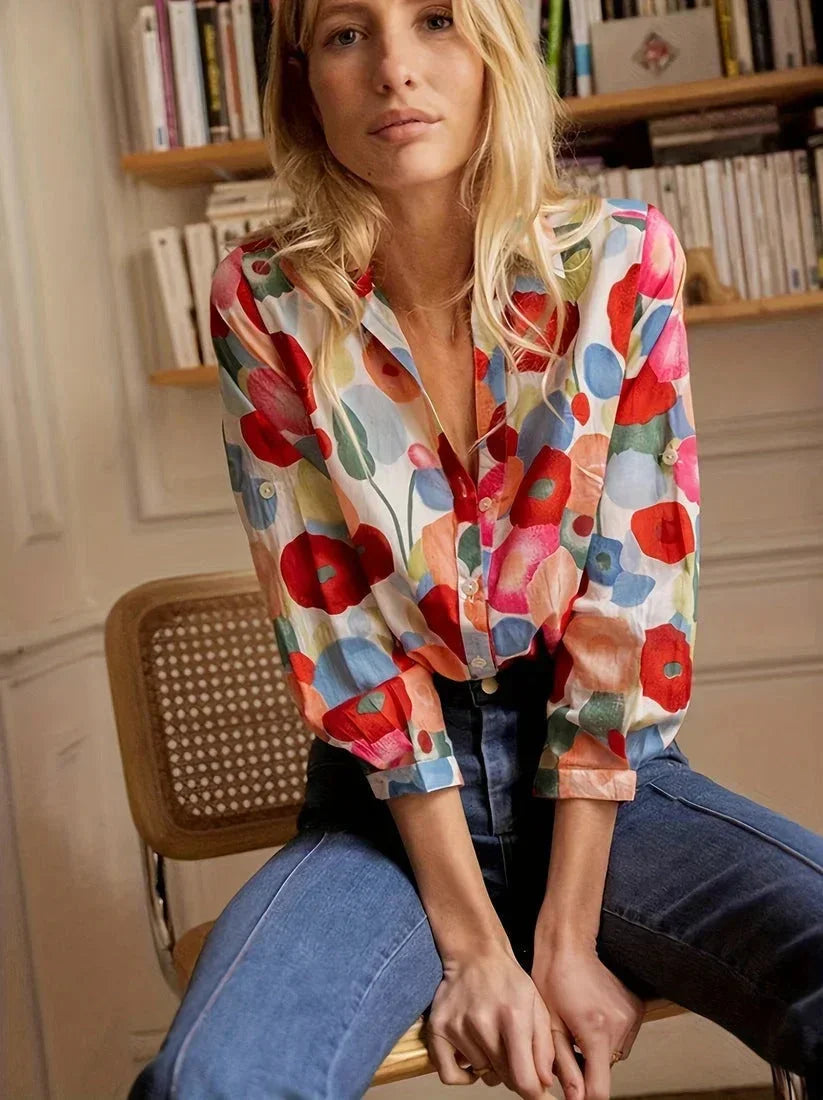 Eliza - Women's colorful floral print long-sleeved blouse