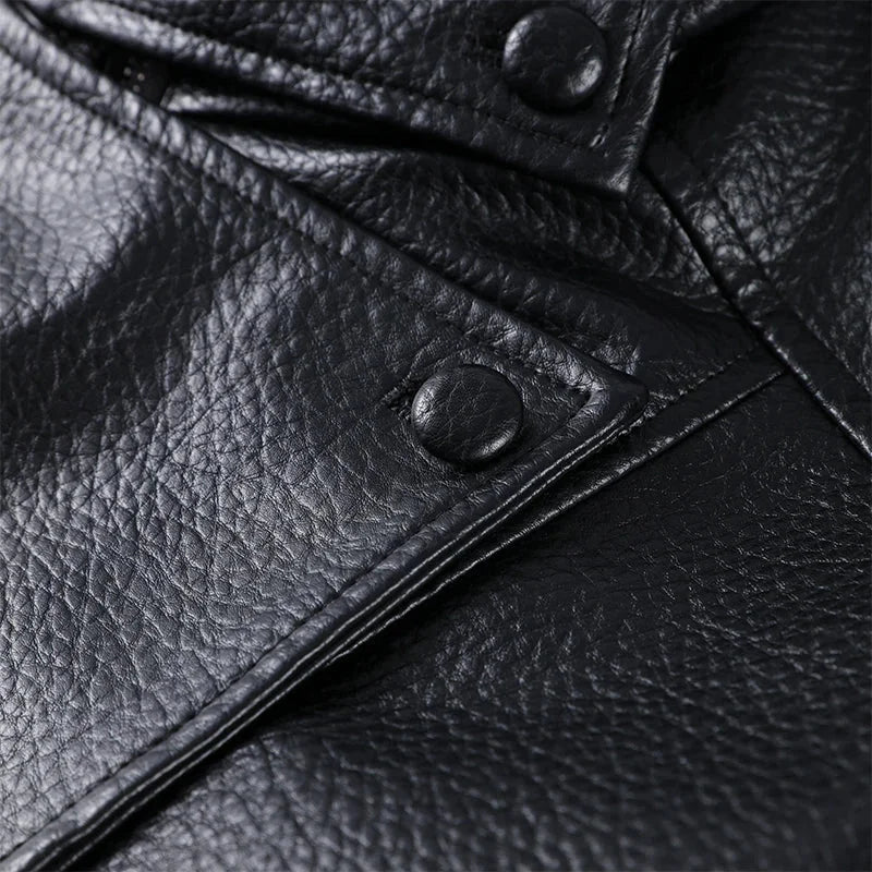 Daniela - Women's black faux leather jacket with stand-up collar | loose fit with zip