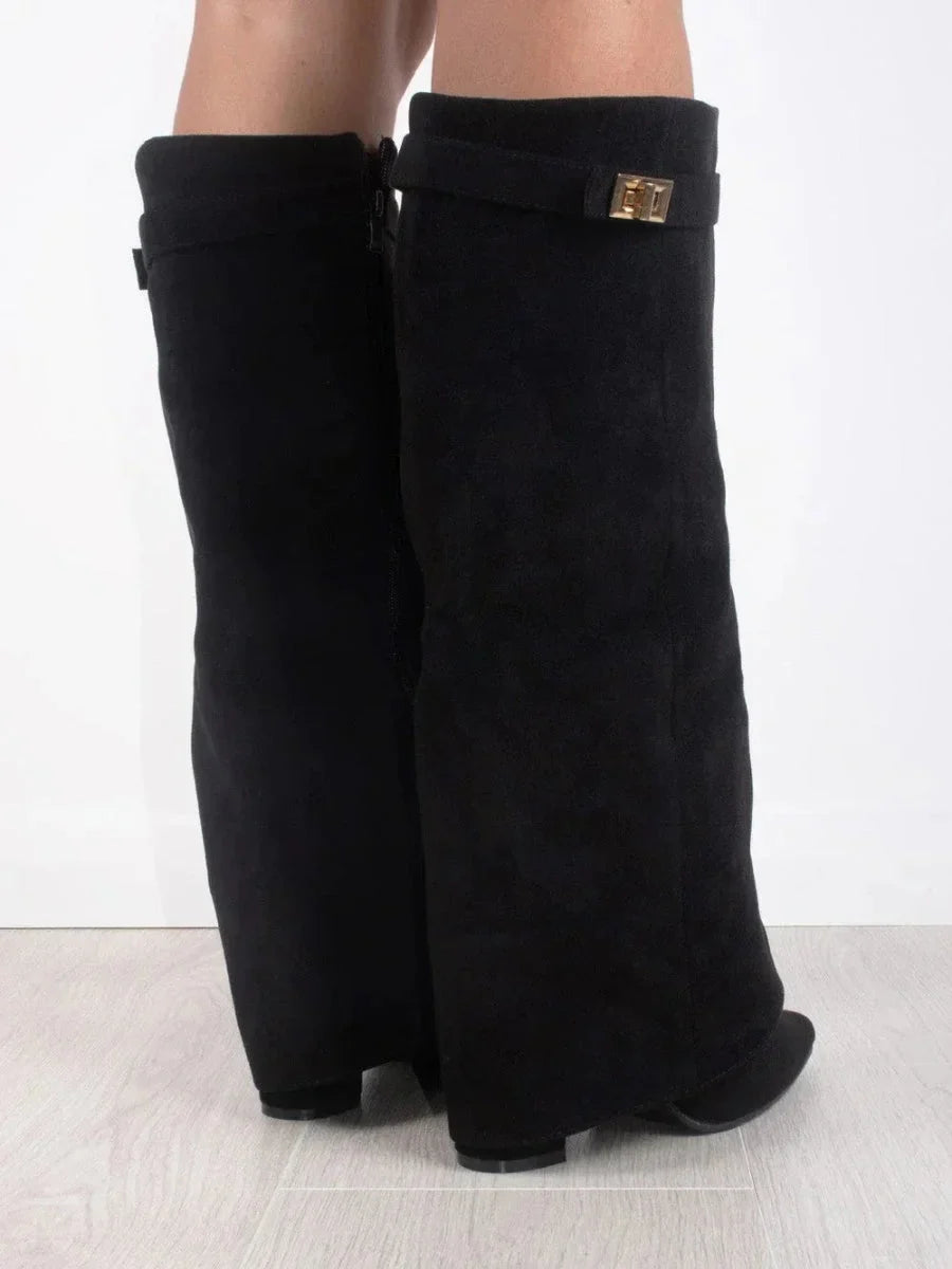 Francesca - Women's suede boots with metallic details