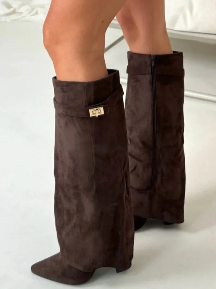 Francesca - Women's suede boots with metallic details