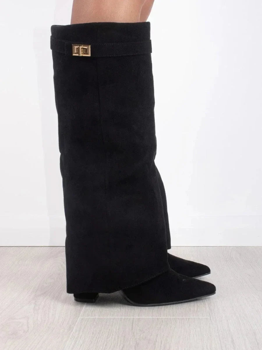 Francesca - Women's suede boots with metallic details