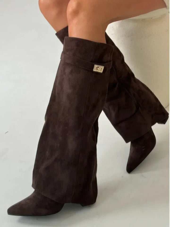 Francesca - Women's suede boots with metallic details