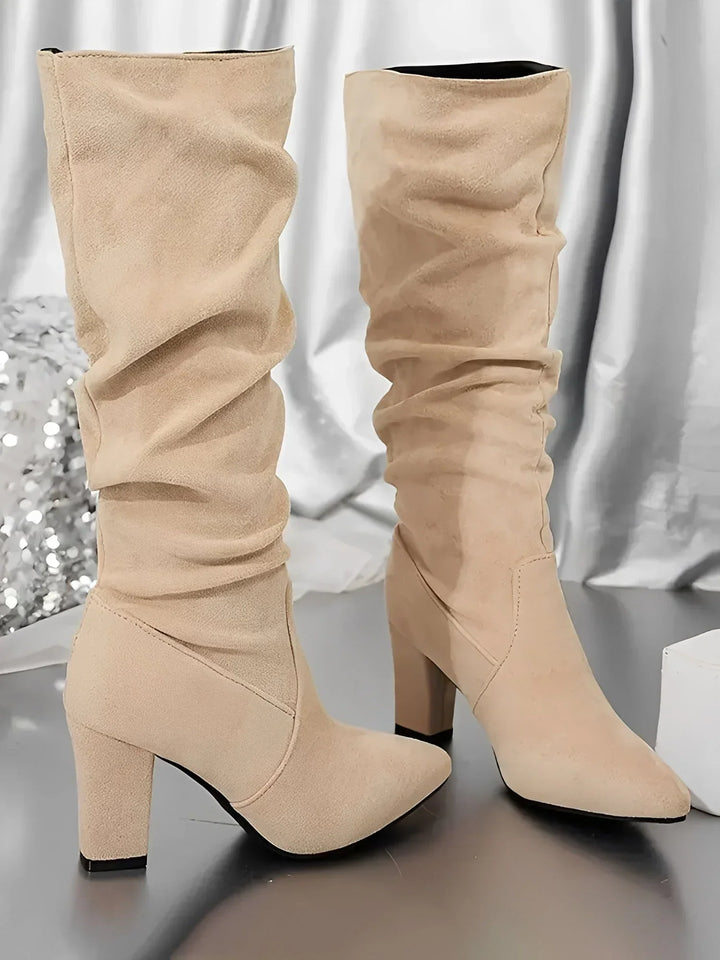 Alexa - Women's Modern Pleated Style Block Heel Knee Boots