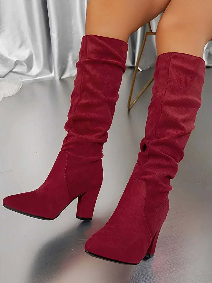 Alexa - Women's Modern Pleated Style Block Heel Knee Boots