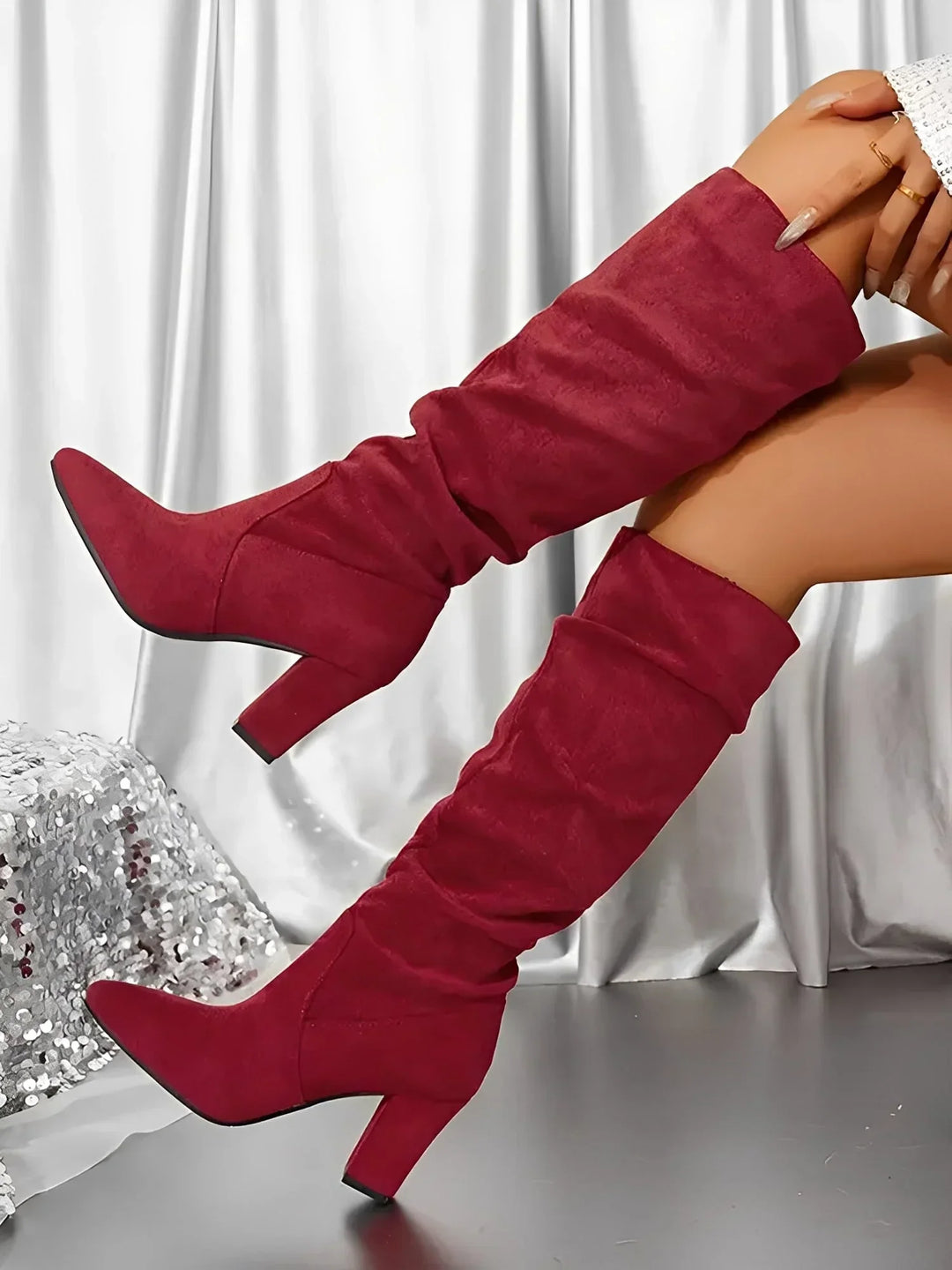Alexa - Women's Modern Pleated Style Block Heel Knee Boots