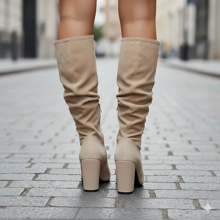 Alexa - Women's Modern Pleated Style Block Heel Knee Boots
