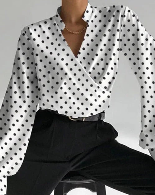 Yasmin - Women's V-neck blouse with fitted long sleeves