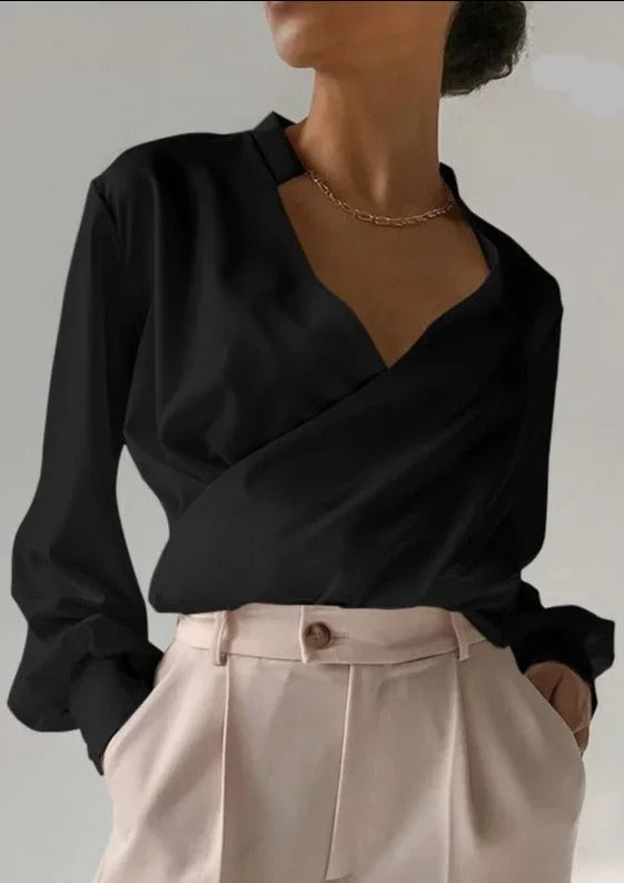 Yasmin - Women's V-neck blouse with fitted long sleeves