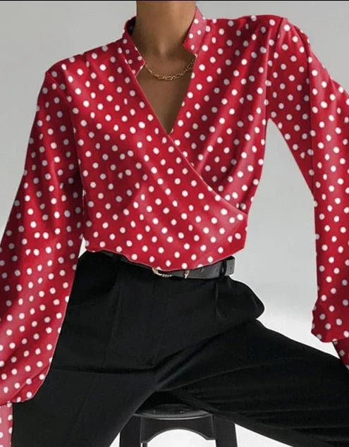 Yasmin - Women's V-neck blouse with fitted long sleeves
