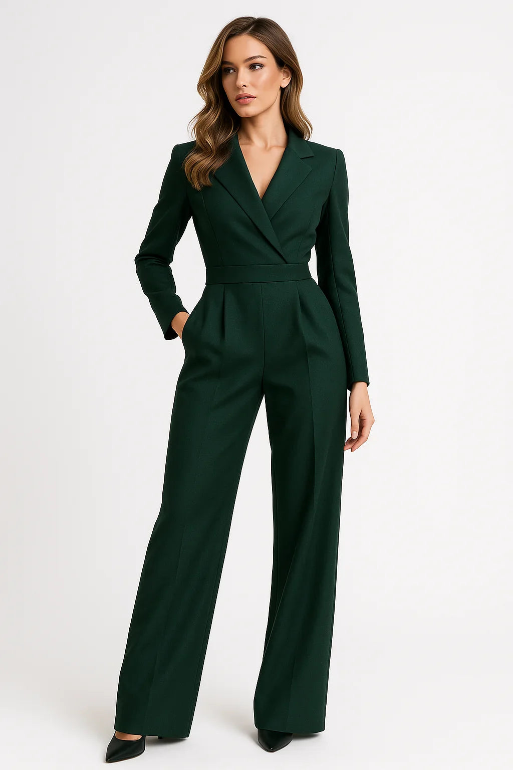 Fiona - Elegant V-neck wide-leg women's jumpsuit