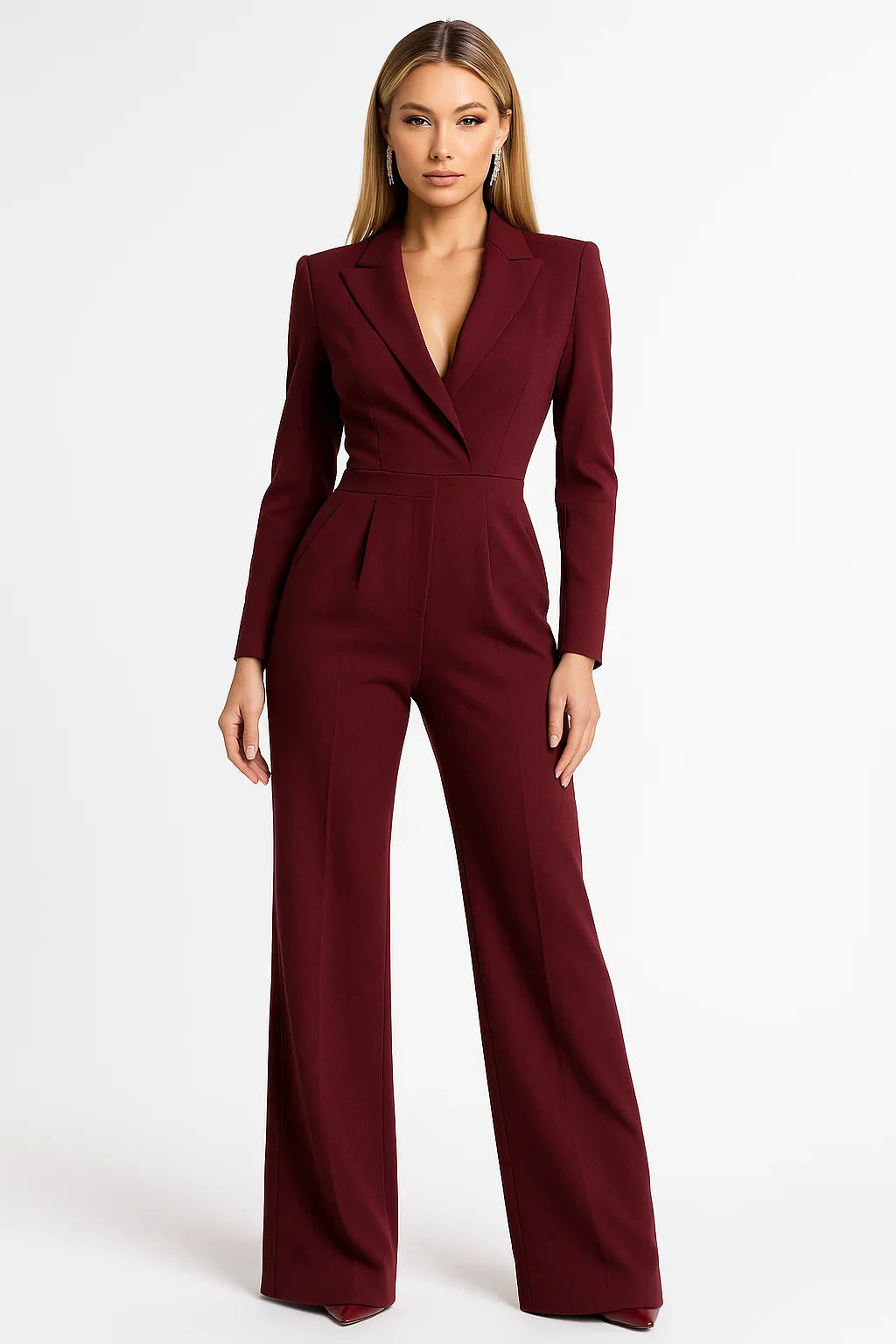 Fiona - Elegant V-neck wide-leg women's jumpsuit