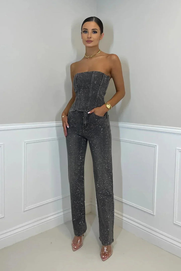 Abigail - Women's strapless wide-leg evening jumpsuit