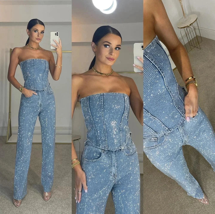 Abigail - Women's strapless wide-leg evening jumpsuit