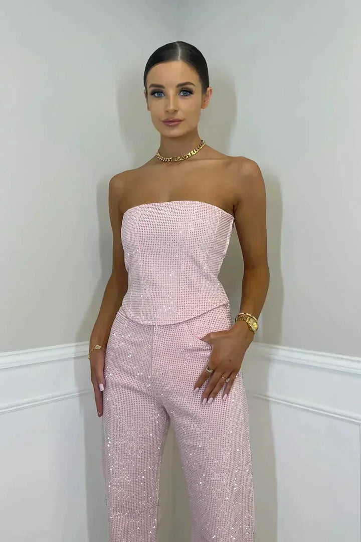 Abigail - Women's strapless wide-leg evening jumpsuit