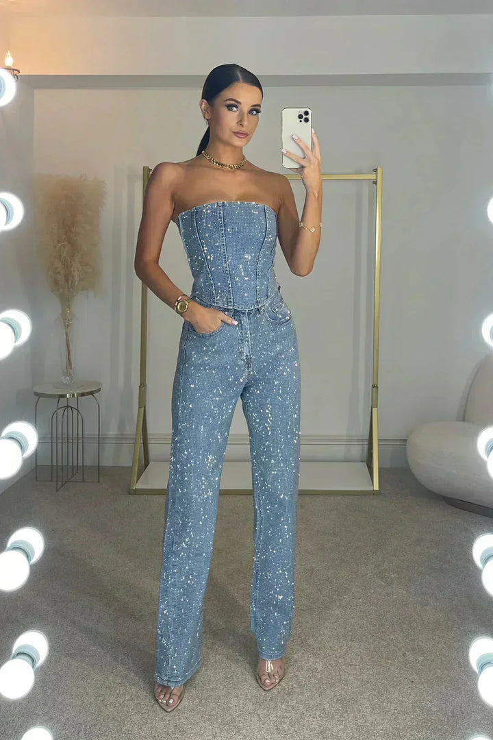 Abigail - Women's strapless wide-leg evening jumpsuit