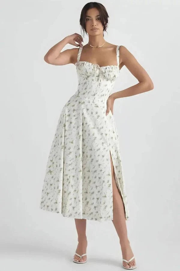 Floral Midi Dress for Women Summer Square Neck Sleeveless A-Line Dress