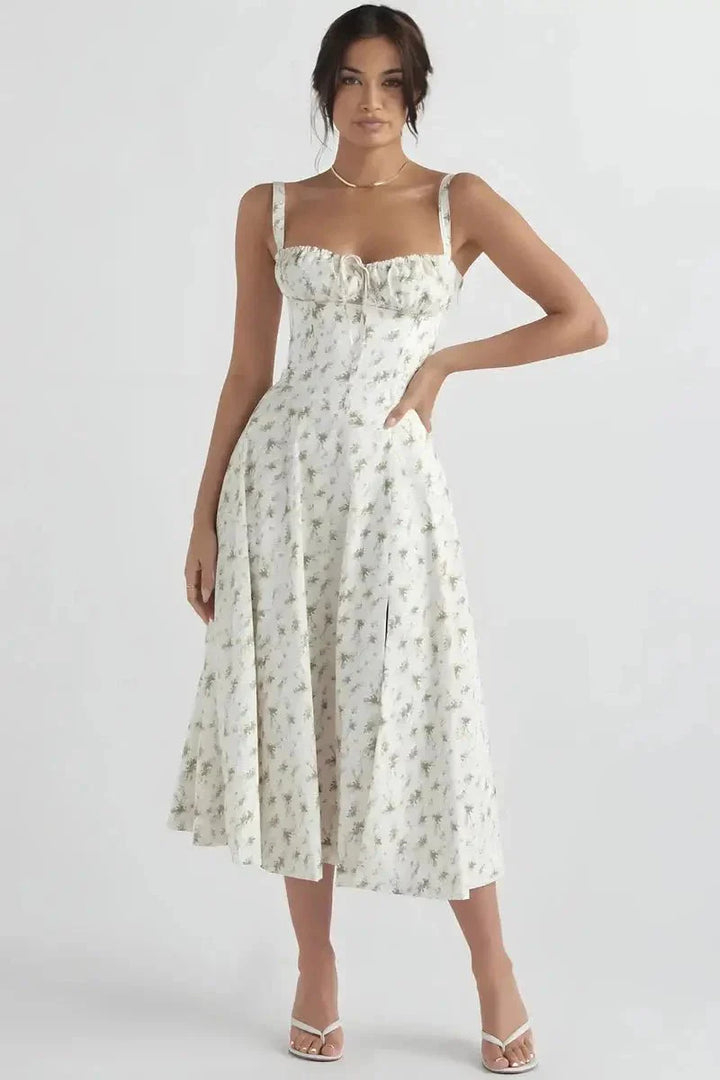 Floral Midi Dress for Women Summer Square Neck Sleeveless A-Line Dress