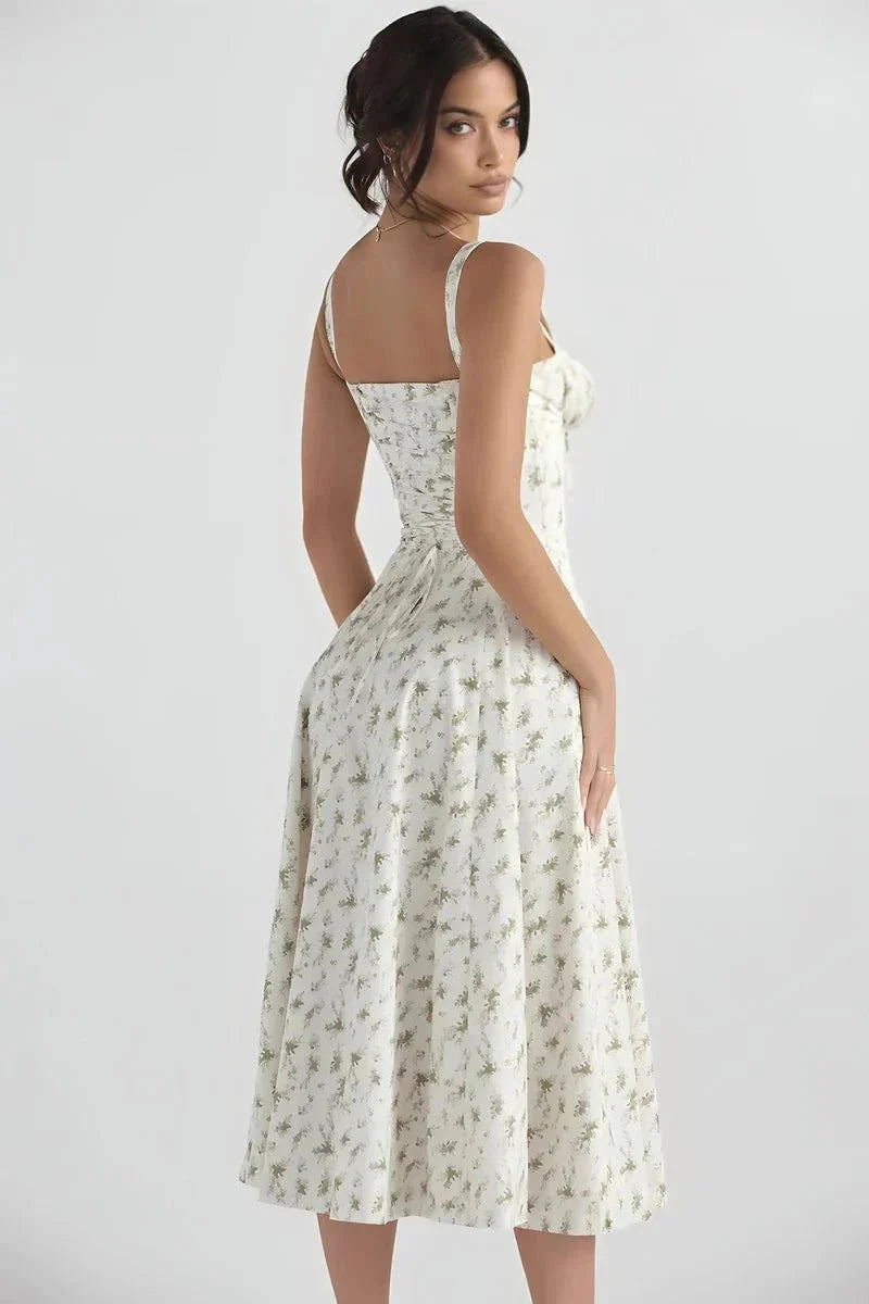 Floral Midi Dress for Women Summer Square Neck Sleeveless A-Line Dress