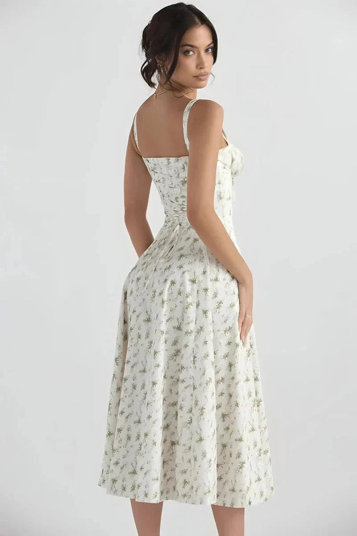Floral Midi Dress for Women Summer Square Neck Sleeveless A-Line Dress