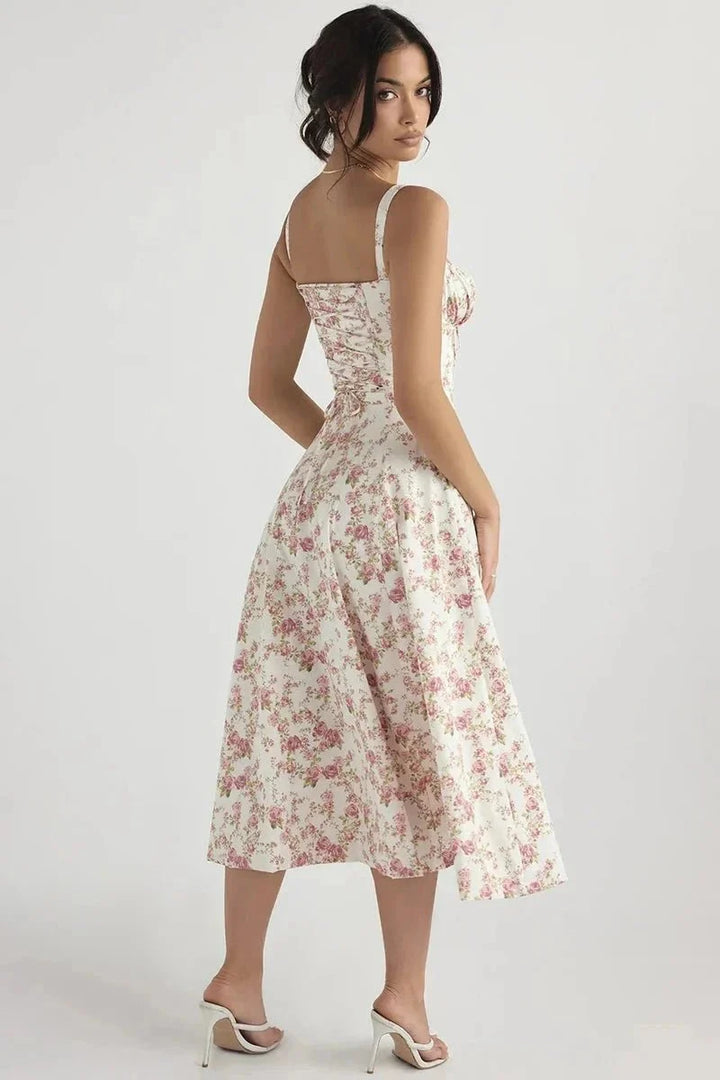 Floral Midi Dress for Women Summer Square Neck Sleeveless A-Line Dress