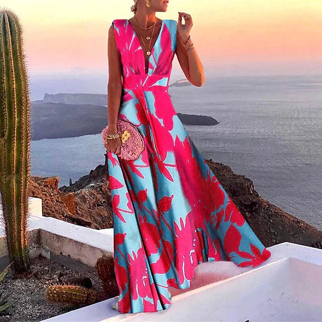 Elegant Floral V-Neck Maxi Dress