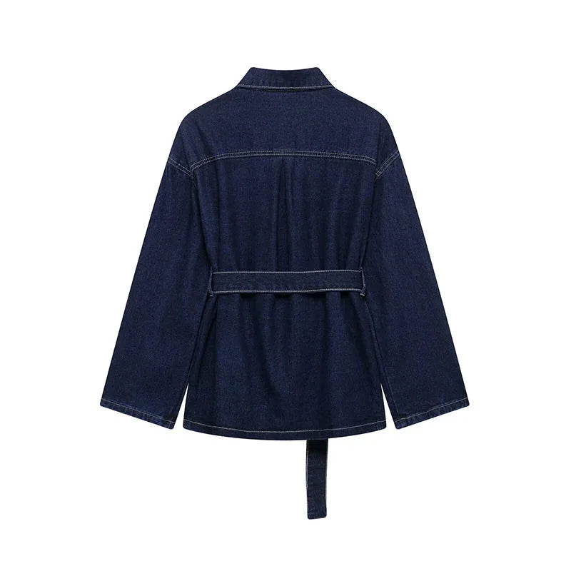 Valentina - Women's denim jacket and pants set with belt
