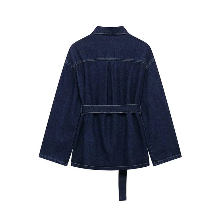 Valentina - Women's denim jacket and pants set with belt