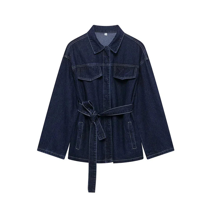 Valentina - Women's denim jacket and pants set with belt