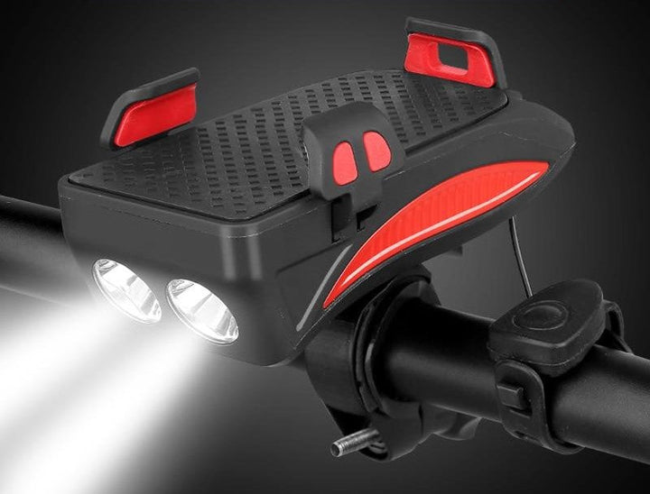 Multifunctional phone holder for bicycle with light and power bank