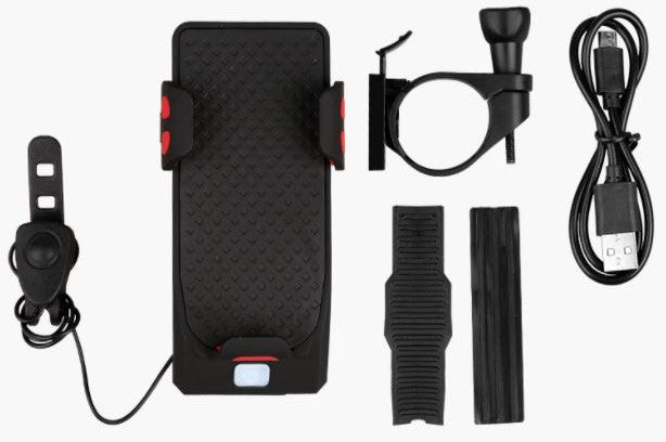 Multifunctional phone holder for bicycle with light and power bank