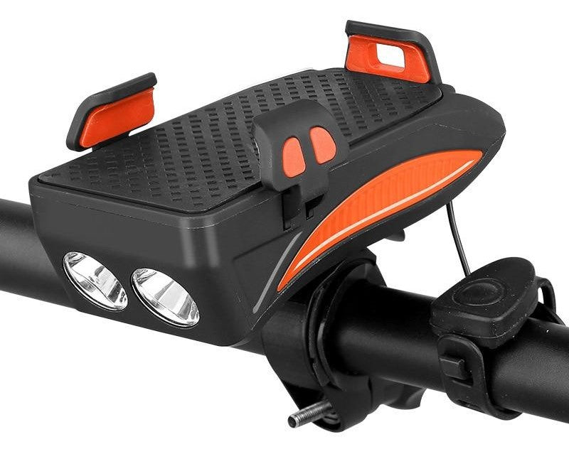 Multifunctional phone holder for bicycle with light and power bank