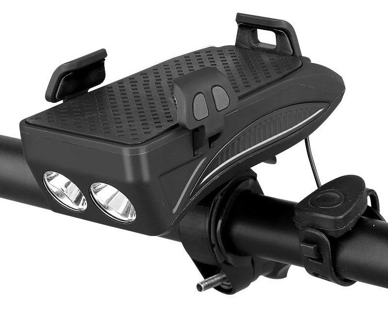 Multifunctional phone holder for bicycle with light and power bank