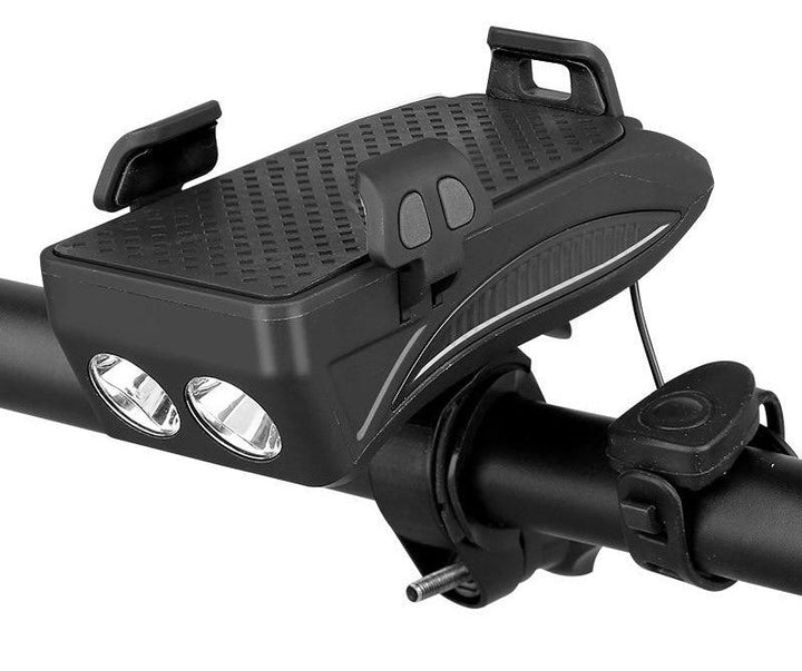 Multifunctional phone holder for bicycle with light and power bank