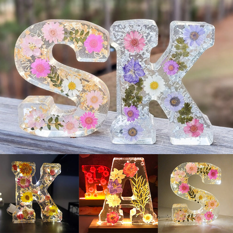 Harp candle lamp with dried flowers and personal letter | Decorative LED night light