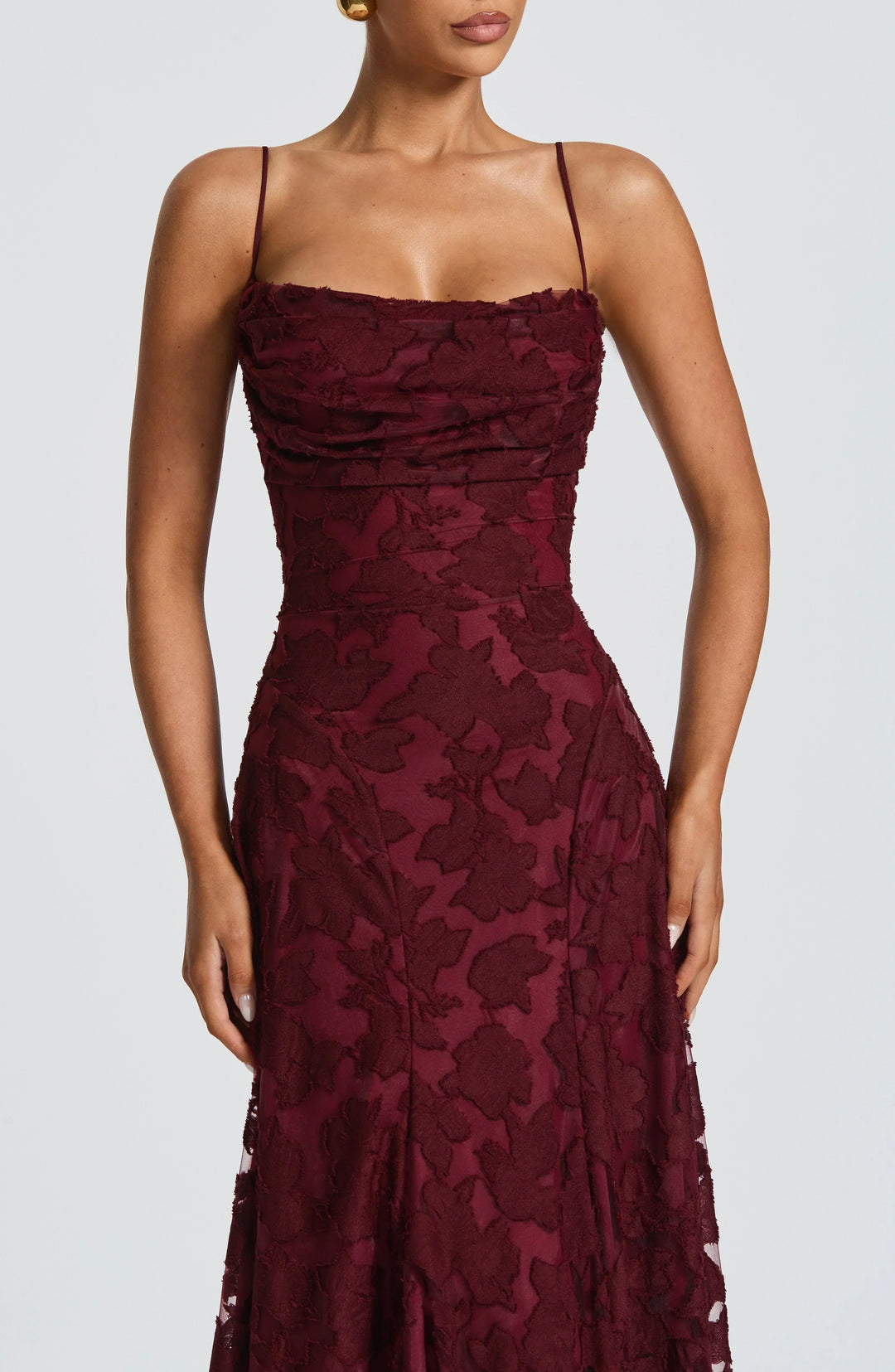 Floral Jacquard Strappy A Line Maxi Dress - Formal Evening Gown