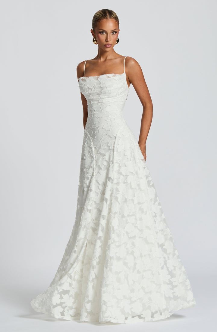 Floral Jacquard Strappy A Line Maxi Dress - Formal Evening Gown