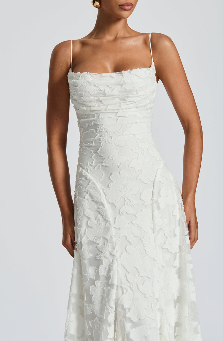 Floral Jacquard Strappy A Line Maxi Dress - Formal Evening Gown