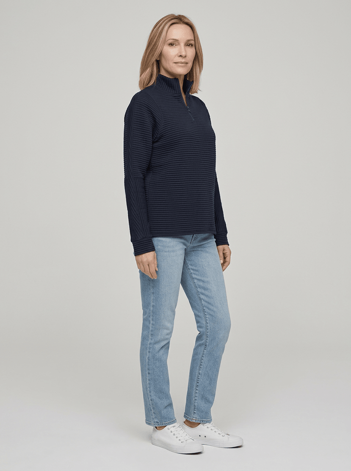 Women’s Ribbed Half-Zip Sweater – V-Neck Relaxed Fit Pullover