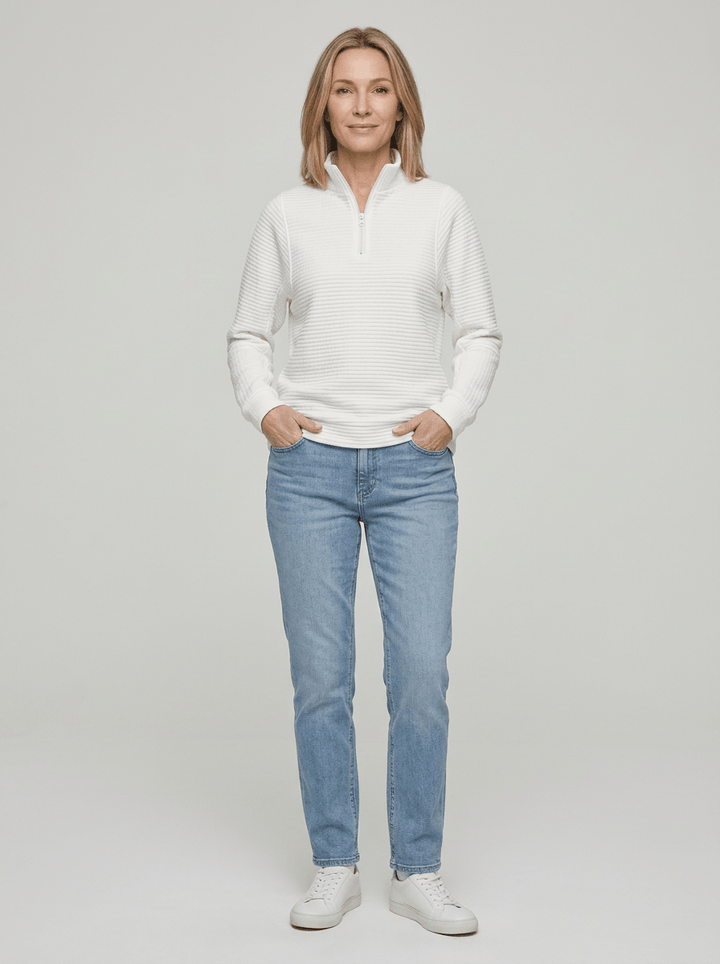 Women’s Ribbed Half-Zip Sweater – V-Neck Relaxed Fit Pullover